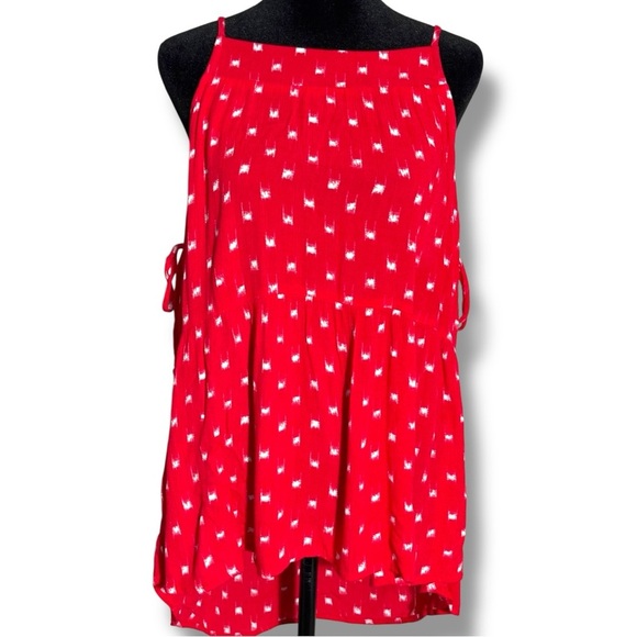 Universal Thread Red With White Pattern Sleeveless Adjustable Tiered Tank Top - Picture 4 of 16